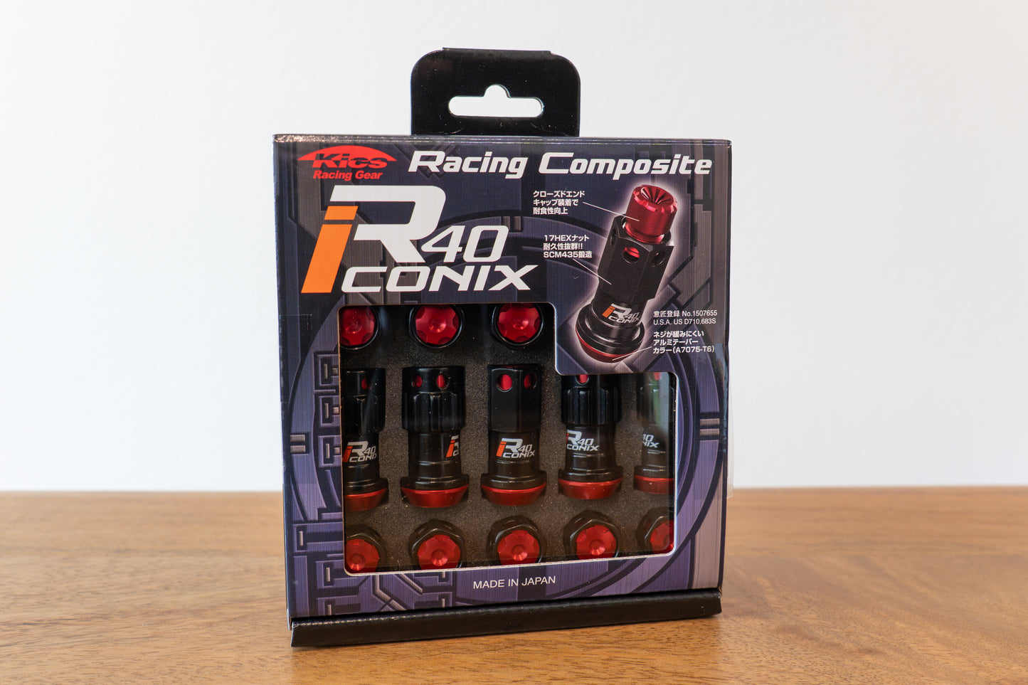 KYO-EI Racing Composite R40 iCONIX (Lock & Nut Set) (Aluminum Caps) - M12x1.5 - Black Lugs (20 Lug Set)