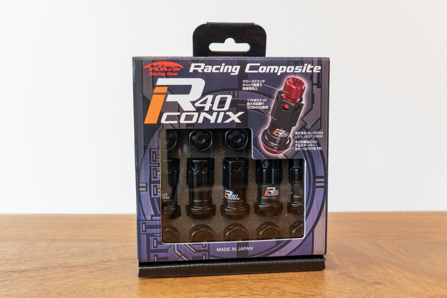 KYO-EI Racing Composite R40 iCONIX (Lock & Nut Set) (Aluminum Caps) - M12x1.5 - Black Lugs (20 Lug Set)