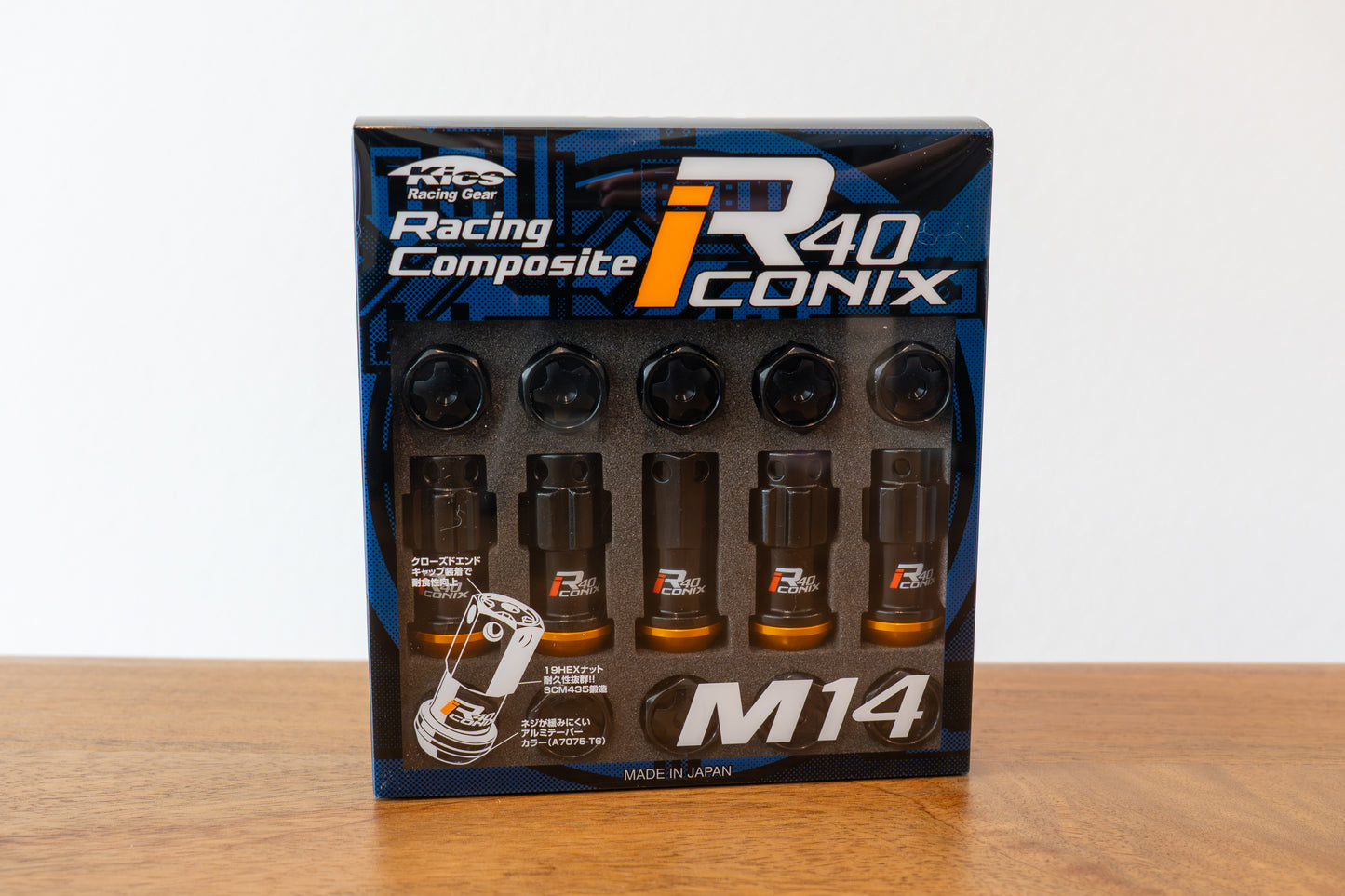 KYO-EI Racing Composite R40 iCONIX (Lock & Nut Set) (Aluminum Caps) - M14x1.5 - Black Lugs (20 Lug Set)