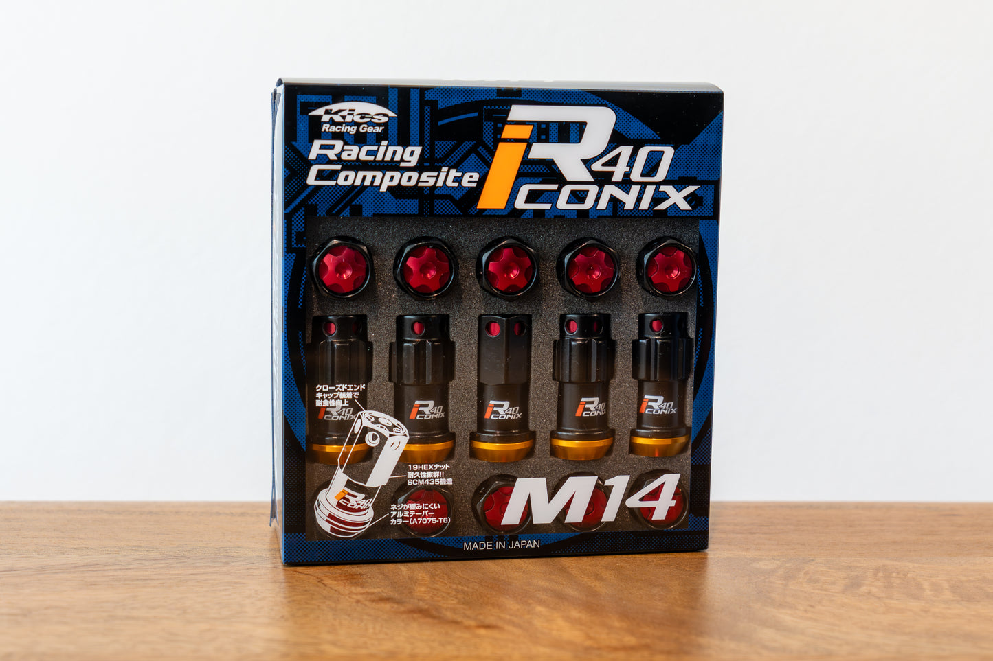 KYO-EI Racing Composite R40 iCONIX (Lock & Nut Set) (Aluminum Caps) - M14x1.5 - Black Lugs (20 Lug Set)