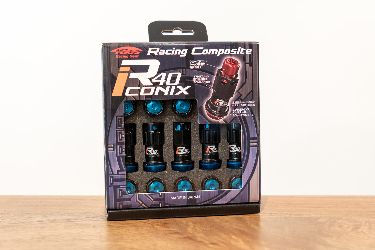 KYO-EI Racing Composite R40 iCONIX (Lock & Nut Set) (Aluminum Caps) - M12x1.5 - Black Lugs (20 Lug Set)