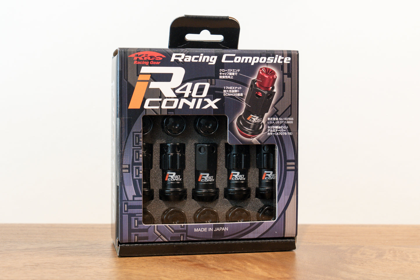 KYO-EI Racing Composite R40 iCONIX (Lock & Nut Set) (Aluminum Caps) - M12x1.25 - Black Lugs (20 Lug Set)