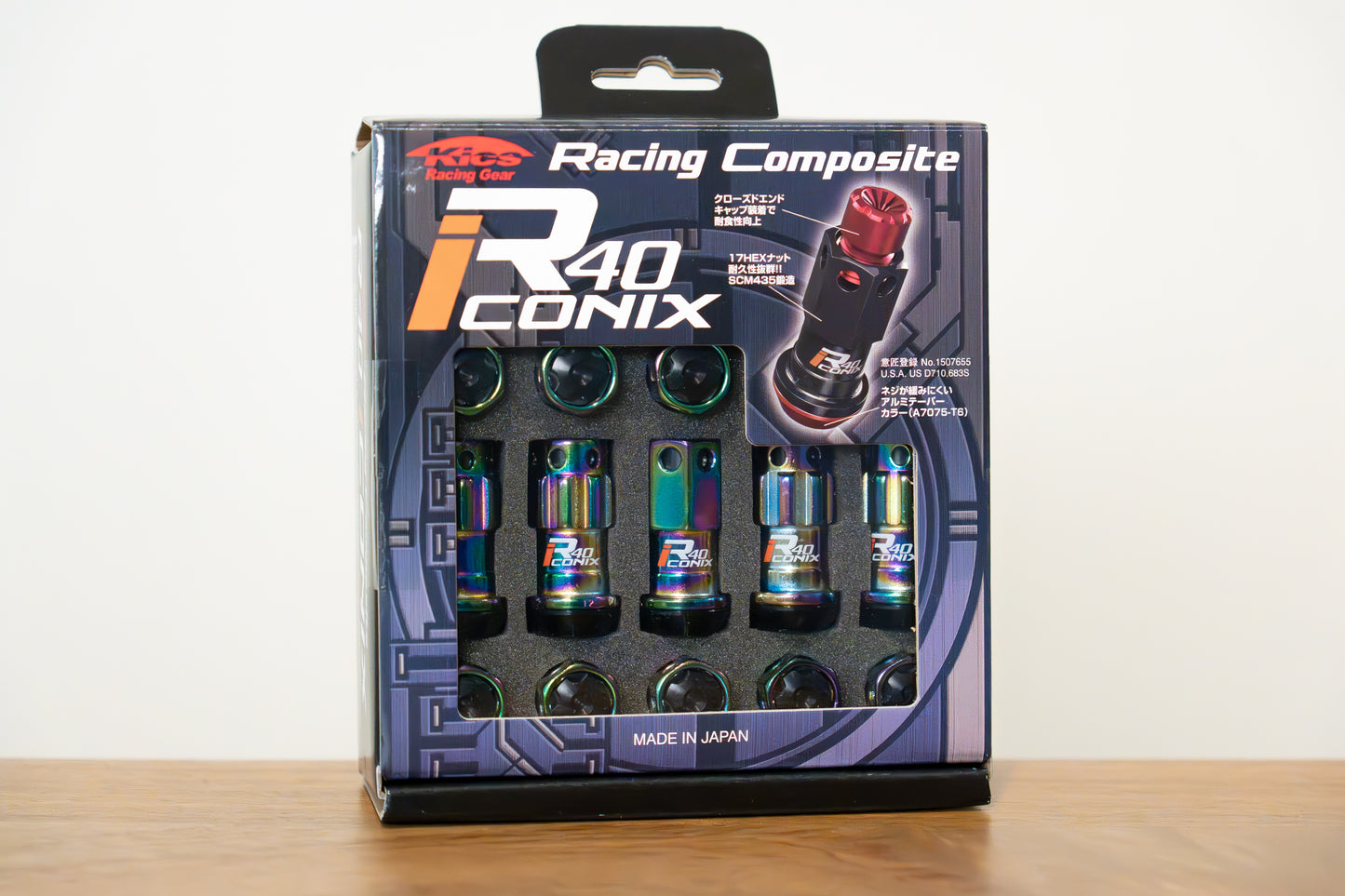 KYO-EI Racing Composite R40 iCONIX (Lock & Nut Set) (Aluminum Caps) - M12x1.25 - Neochrome Lugs (20 Lug Set)