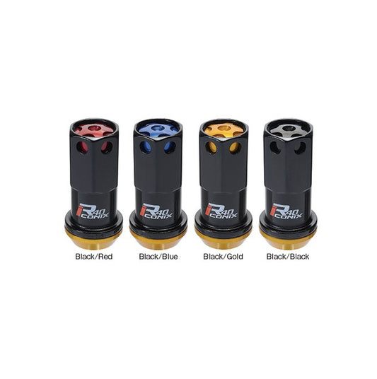 KYO-EI Racing Composite R40 iCONIX (Lock & Nut Set) (Aluminum Caps) - M14x1.5 - Black Lugs (20 Lug Set)