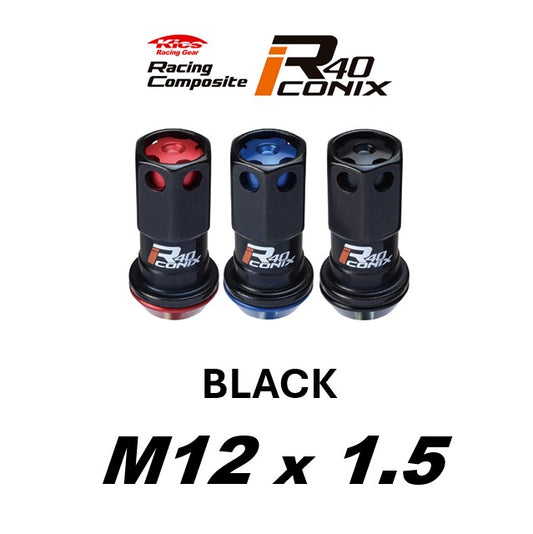 KYO-EI Racing Composite R40 iCONIX (Lock & Nut Set) (Aluminum Caps) - M12x1.5 - Black Lugs (20 Lug Set)