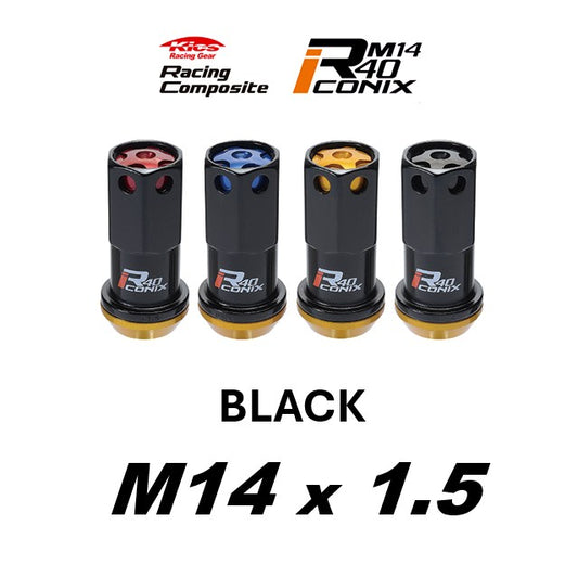 KYO-EI Racing Composite R40 iCONIX (Lock & Nut Set) (Aluminum Caps) - M14x1.5 - Black Lugs (20 Lug Set)