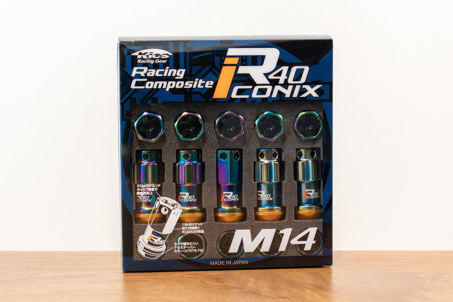KYO-EI Racing Composite R40 iCONIX (Lock & Nut Set) (Aluminum Caps) - M14x1.5 - Neochrome Lugs (20 Lug Set)
