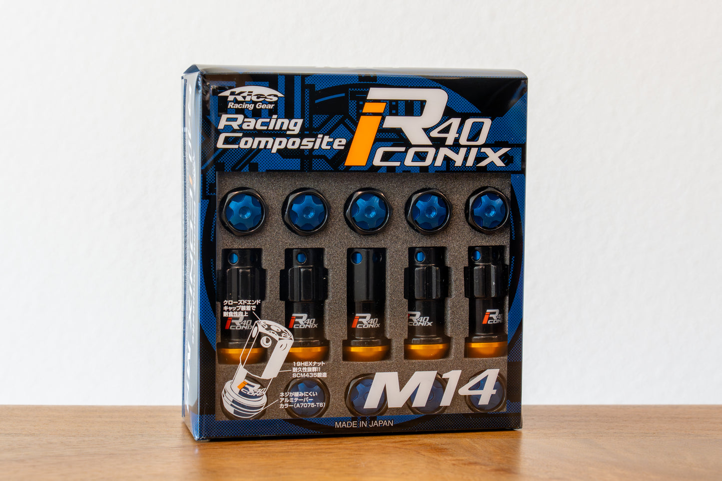 KYO-EI Racing Composite R40 iCONIX (Lock & Nut Set) (Aluminum Caps) - M14x1.5 - Black Lugs (20 Lug Set)