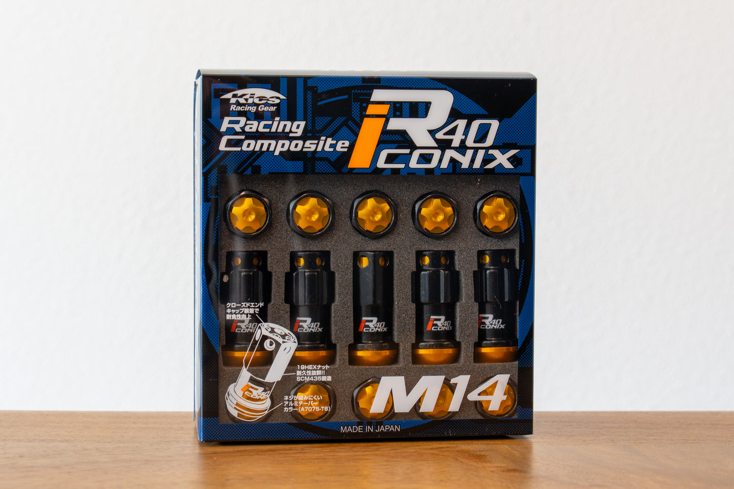 KYO-EI Racing Composite R40 iCONIX (Lock & Nut Set) (Aluminum Caps) - M14x1.5 - Black Lugs (20 Lug Set)