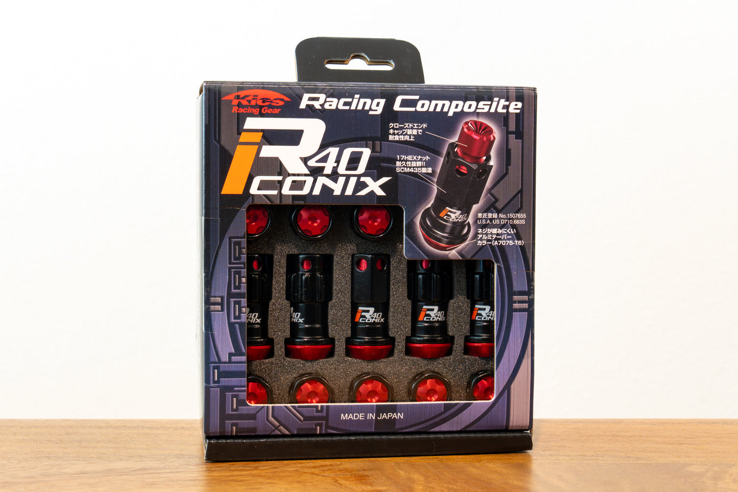 KYO-EI Racing Composite R40 iCONIX (Lock & Nut Set) (Aluminum Caps) - M12x1.25 - Black Lugs (20 Lug Set)