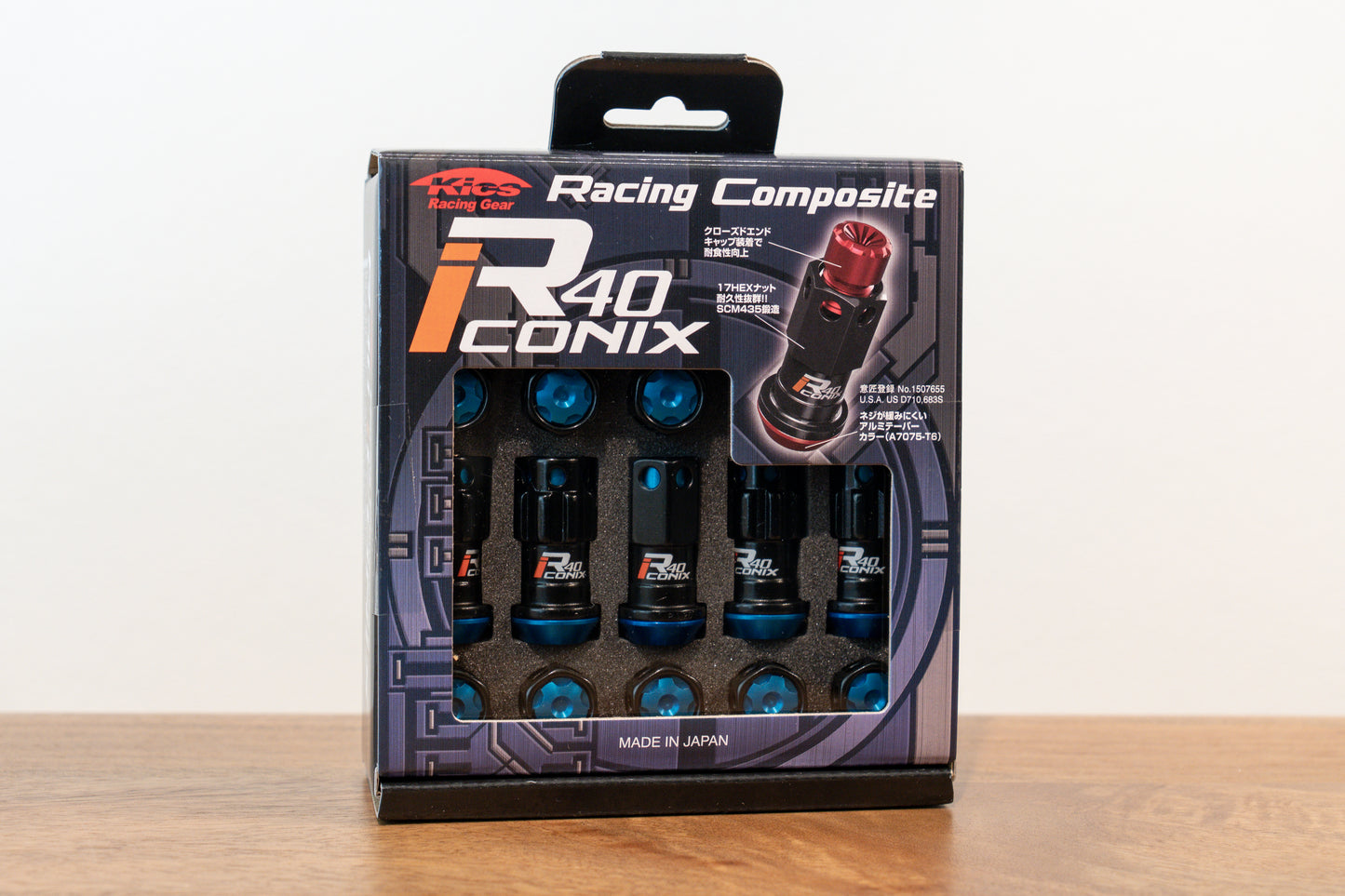 KYO-EI Racing Composite R40 iCONIX (Lock & Nut Set) (Aluminum Caps) - M12x1.25 - Black Lugs (20 Lug Set)