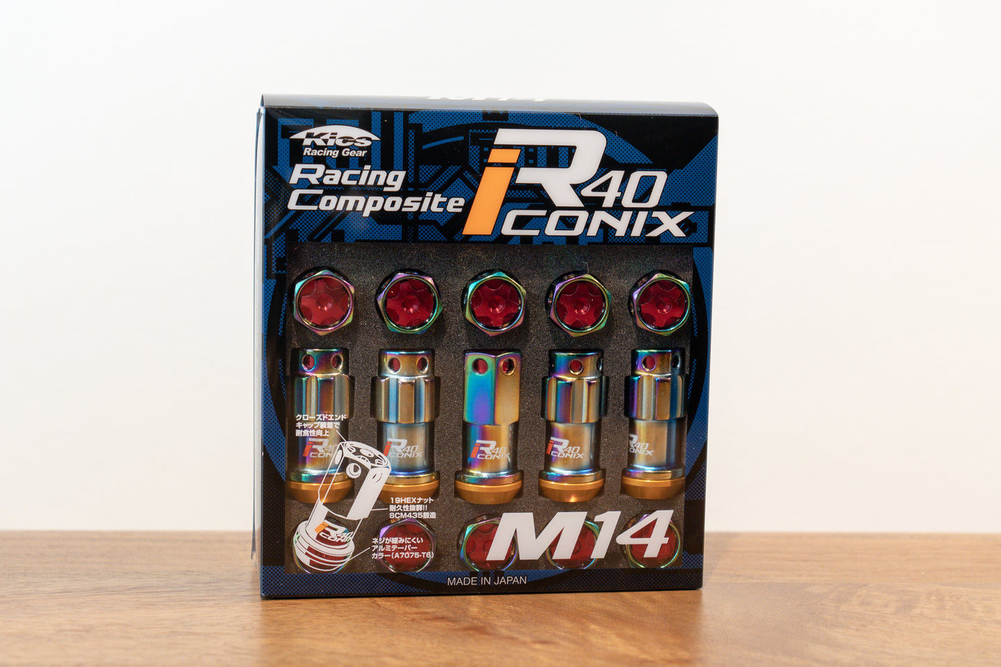 KYO-EI Racing Composite R40 iCONIX (Lock & Nut Set) (Aluminum Caps) - M14x1.5 - Neochrome Lugs (20 Lug Set)