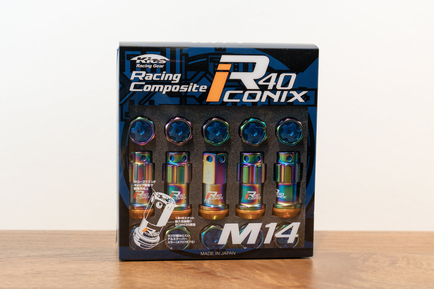 KYO-EI Racing Composite R40 iCONIX (Lock & Nut Set) (Aluminum Caps) - M14x1.5 - Neochrome Lugs (20 Lug Set)