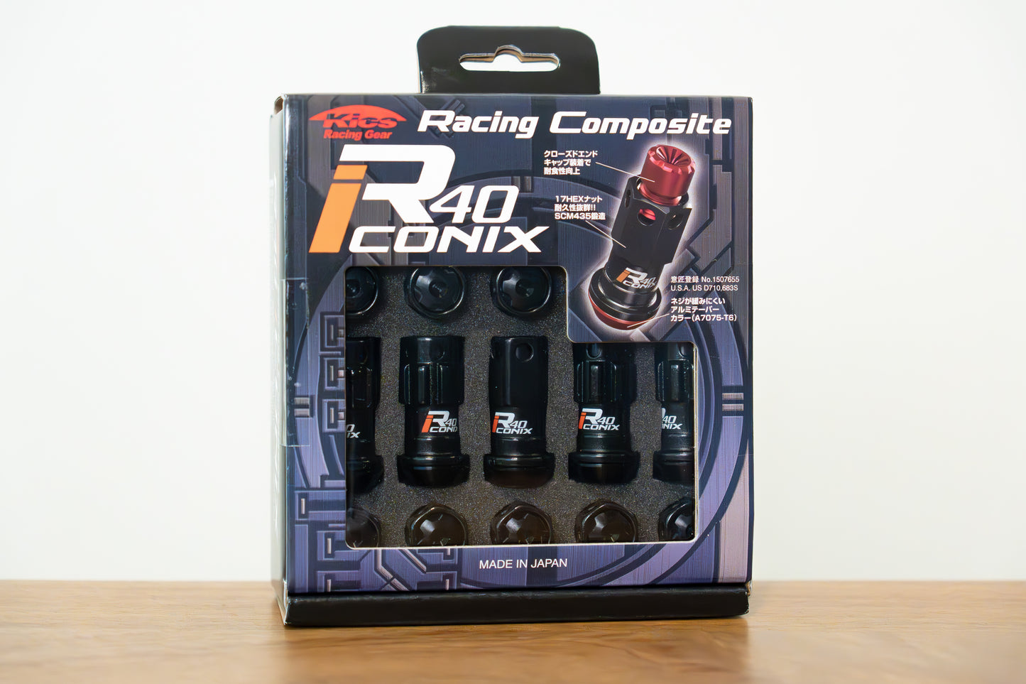 KYO-EI Racing Composite R40 iCONIX (Lock & Nut Set) (Aluminum Caps) - M12x1.5 - Black Lugs (20 Lug Set)