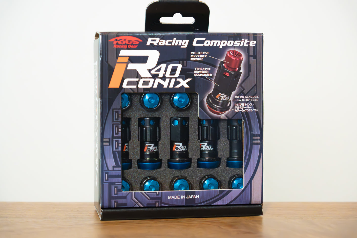 KYO-EI Racing Composite R40 iCONIX (Lock & Nut Set) (Aluminum Caps) - M12x1.5 - Black Lugs (20 Lug Set)
