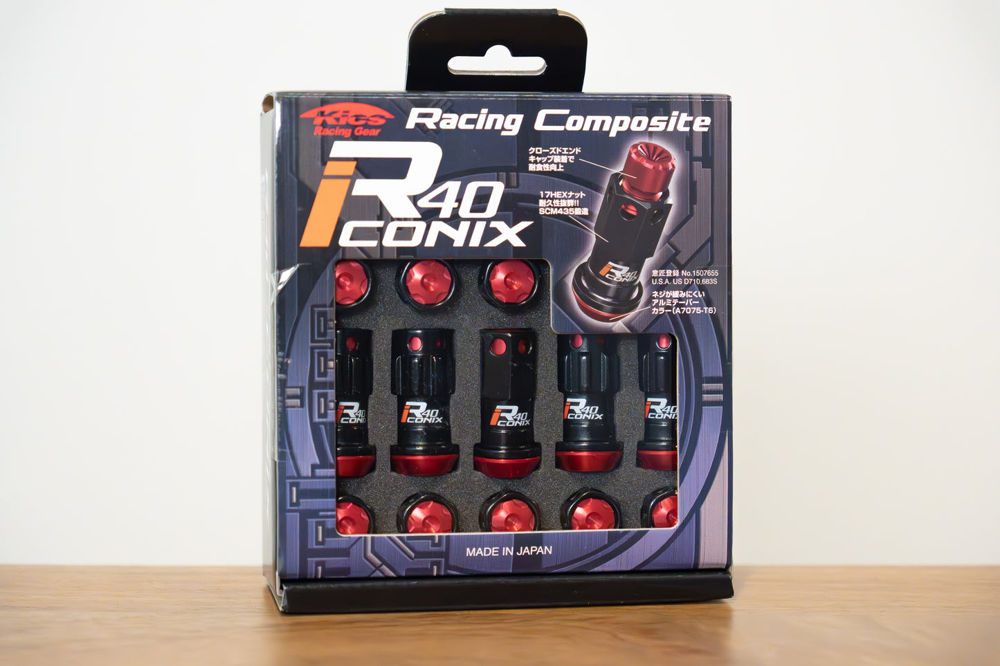 KYO-EI Racing Composite R40 iCONIX (Lock & Nut Set) (Aluminum Caps) - M12x1.5 - Black Lugs (20 Lug Set)