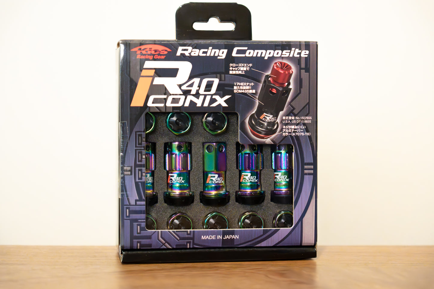KYO-EI Racing Composite R40 iCONIX (Lock & Nut Set) (Aluminum Caps) - M12x1.5 - Neochrome Lugs (20 Lug Set)