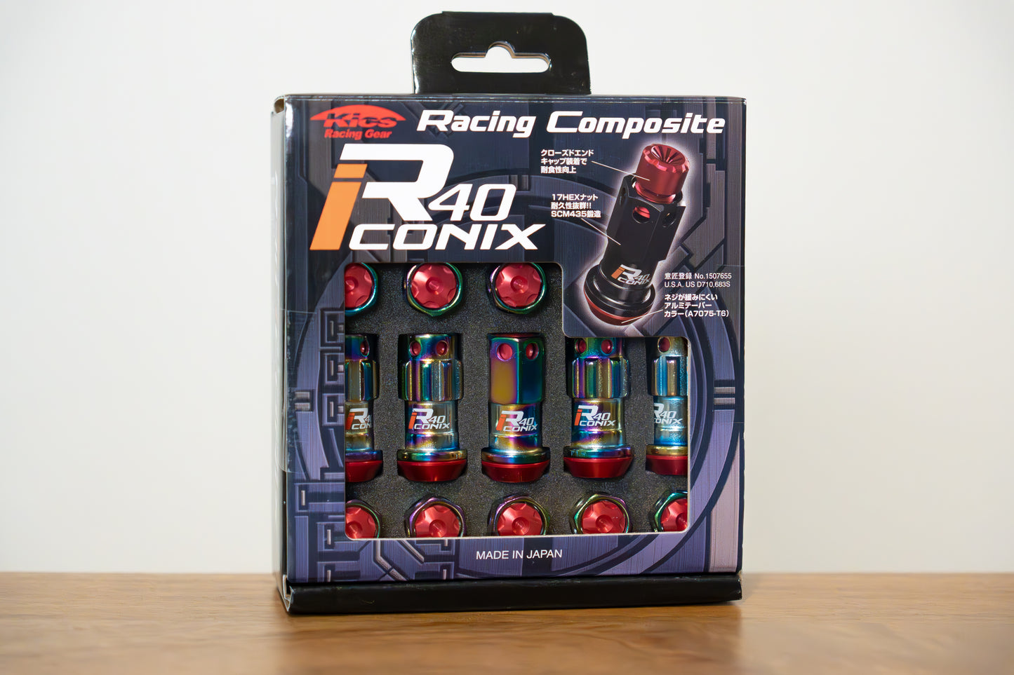 KYO-EI Racing Composite R40 iCONIX (Lock & Nut Set) (Aluminum Caps) - M12x1.5 - Neochrome Lugs (20 Lug Set)