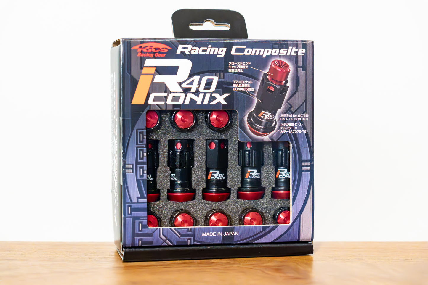 KYO-EI Racing Composite R40 iCONIX (Lock & Nut Set) (Aluminum Caps) - M12x1.25 - Black Lugs (20 Lug Set)