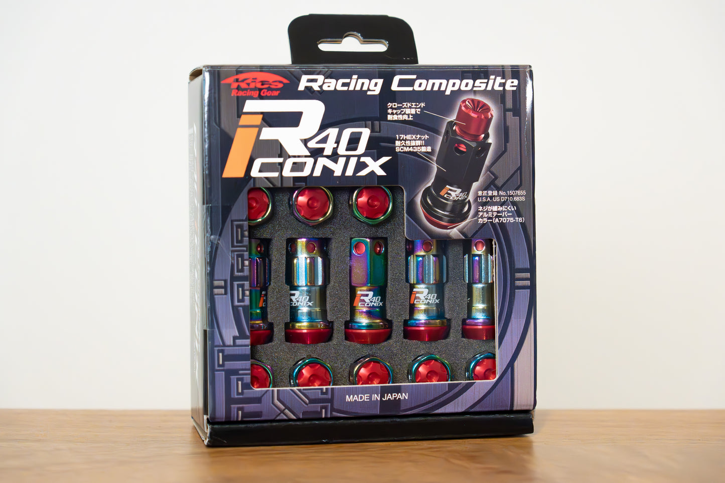 KYO-EI Racing Composite R40 iCONIX (Lock & Nut Set) (Aluminum Caps) - M12x1.25 - Neochrome Lugs (20 Lug Set)