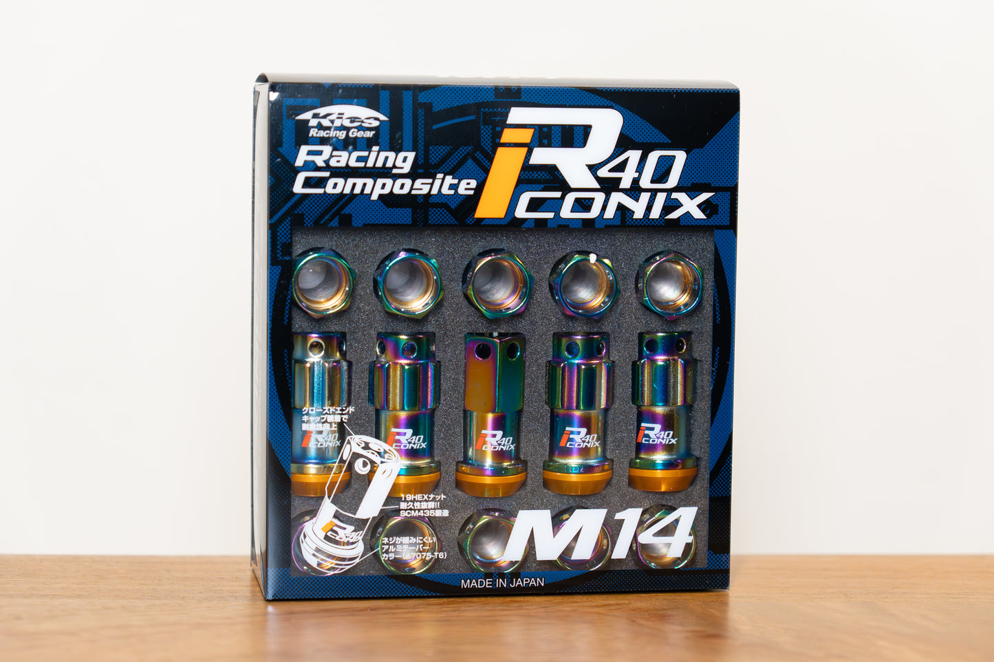 KYO-EI Racing Composite R40 iCONIX (Lock & Nut Set) (Aluminum Caps) - M14x1.5 - Neochrome Lugs (20 Lug Set)