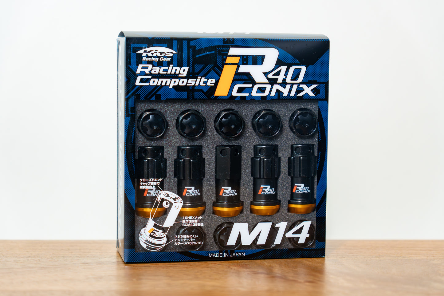 KYO-EI Racing Composite R40 iCONIX (Lock & Nut Set) (Aluminum Caps) - M14x1.5 - Black Lugs (20 Lug Set)