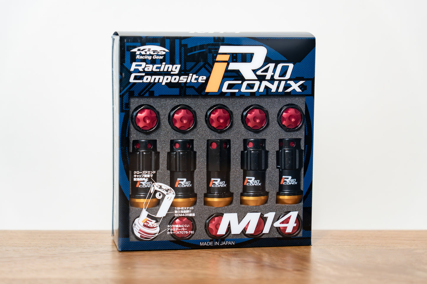KYO-EI Racing Composite R40 iCONIX (Lock & Nut Set) (Aluminum Caps) - M14x1.5 - Black Lugs (20 Lug Set)