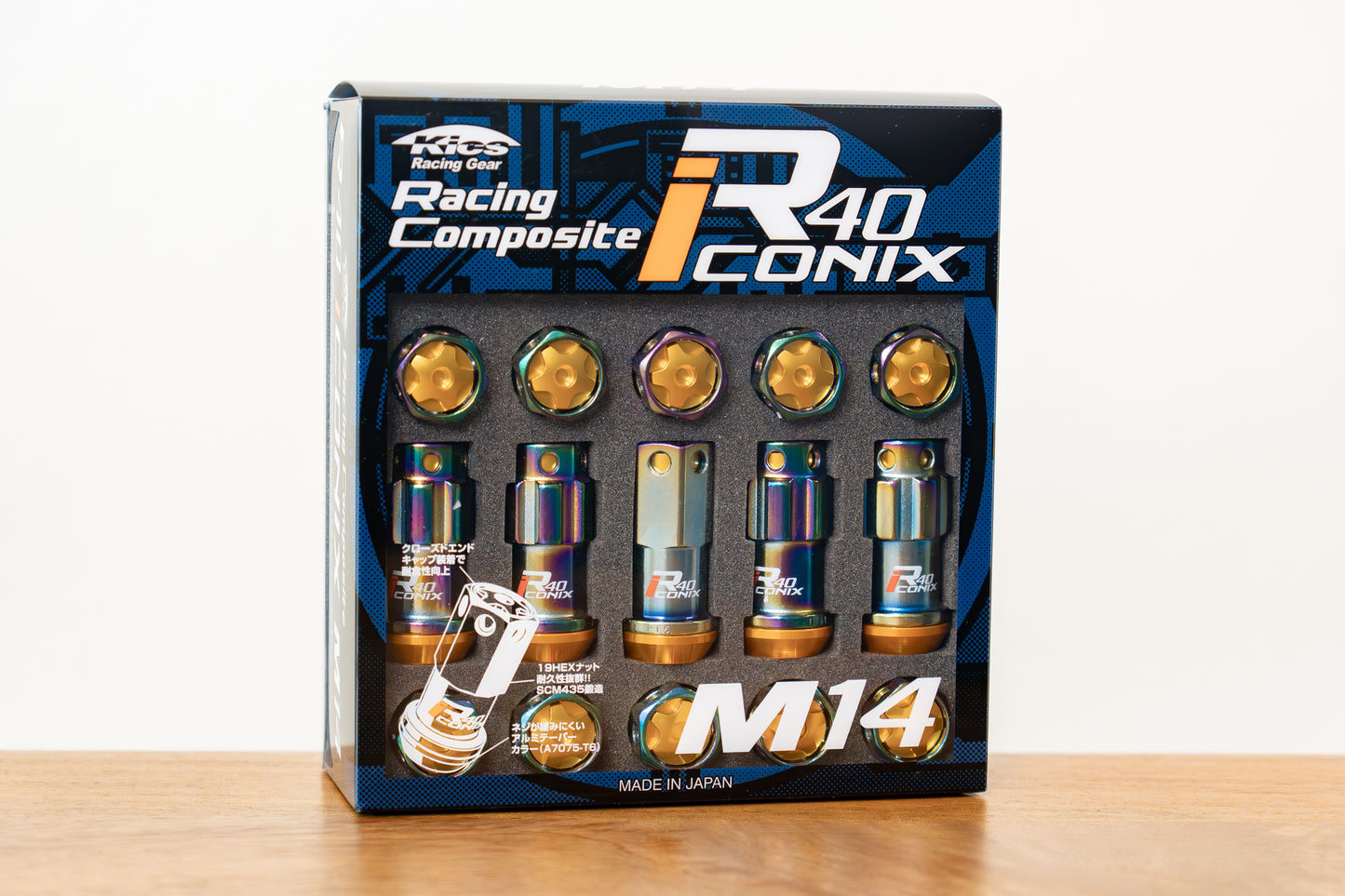 KYO-EI Racing Composite R40 iCONIX (Lock & Nut Set) (Aluminum Caps) - M14x1.5 - Neochrome Lugs (20 Lug Set)