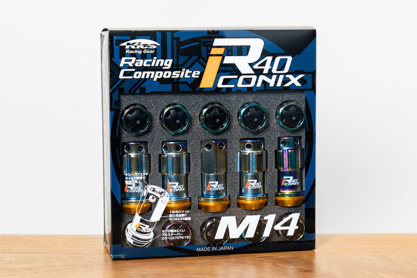 KYO-EI Racing Composite R40 iCONIX (Lock & Nut Set) (Aluminum Caps) - M14x1.5 - Neochrome Lugs (20 Lug Set)