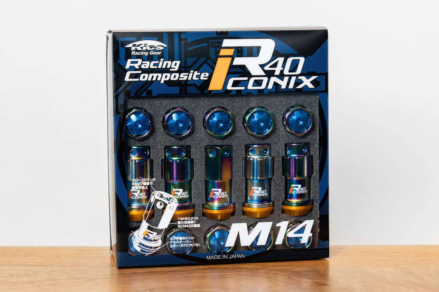 KYO-EI Racing Composite R40 iCONIX (Lock & Nut Set) (Aluminum Caps) - M14x1.5 - Neochrome Lugs (20 Lug Set)