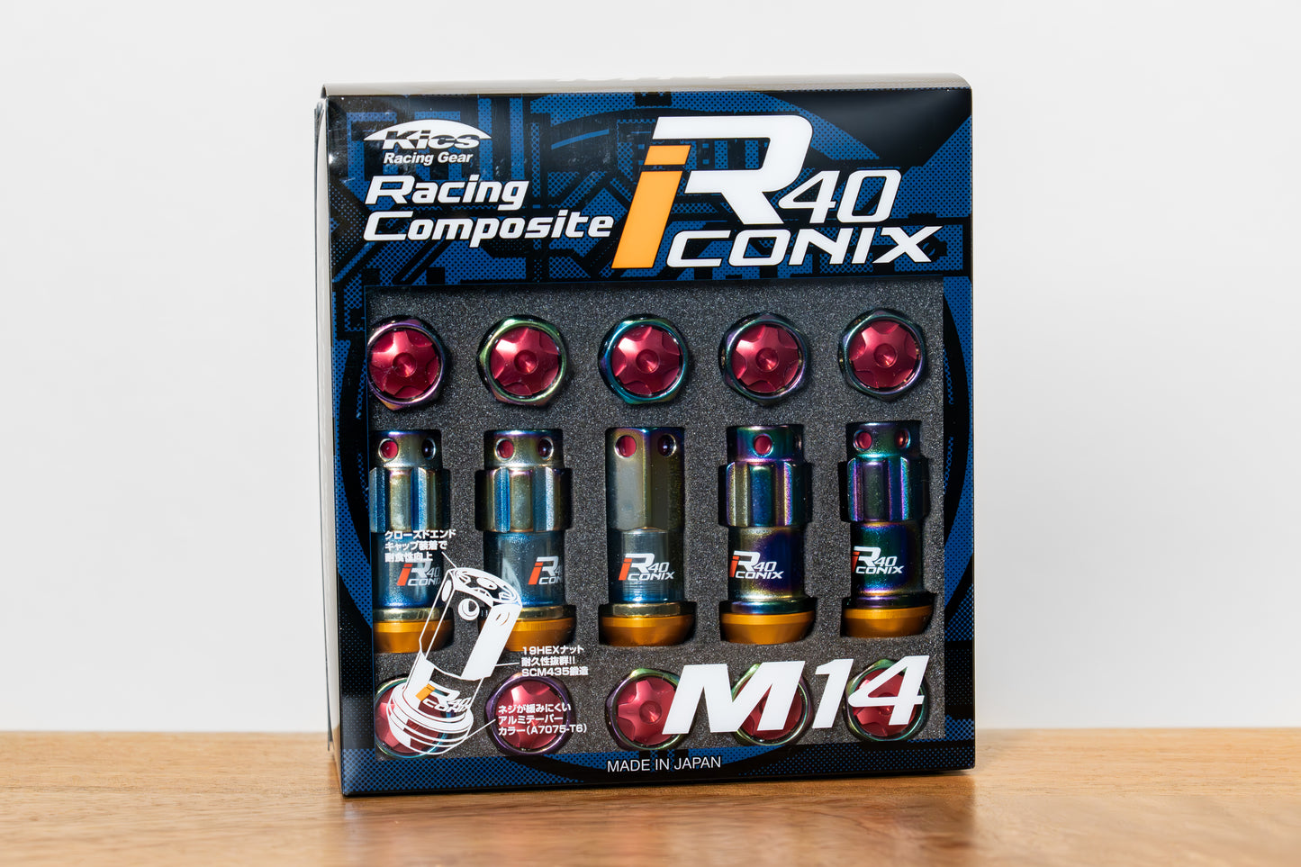 KYO-EI Racing Composite R40 iCONIX (Lock & Nut Set) (Aluminum Caps) - M14x1.5 - Neochrome Lugs (20 Lug Set)