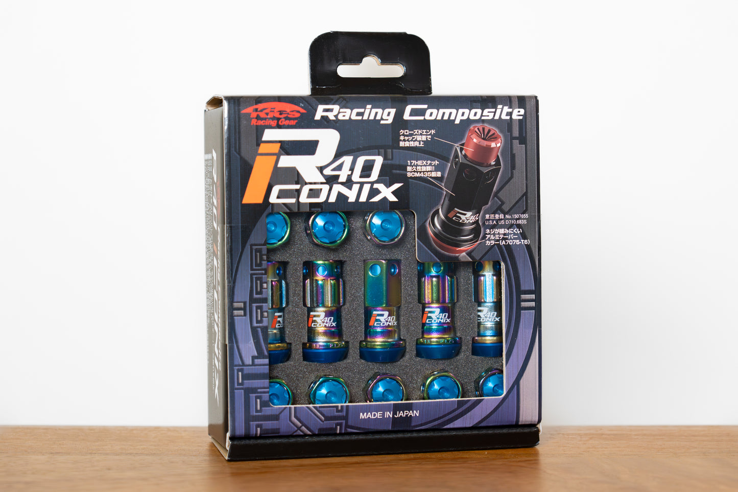 KYO-EI Racing Composite R40 iCONIX (Lock & Nut Set) (Aluminum Caps) - M12x1.25 - Neochrome Lugs (20 Lug Set)