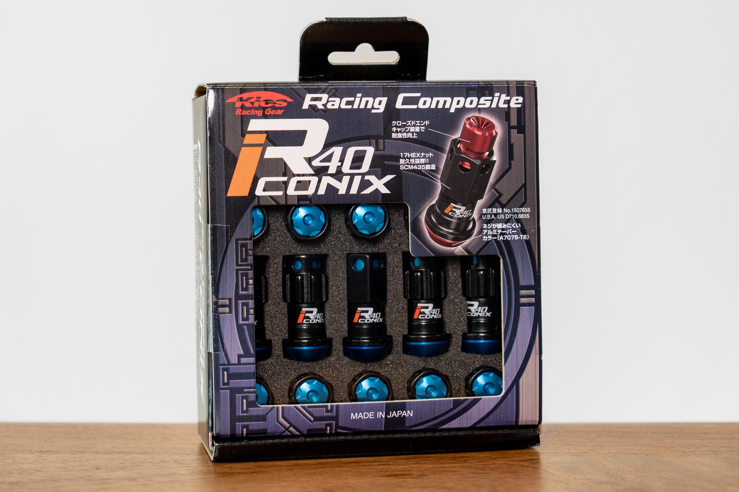 KYO-EI Racing Composite R40 iCONIX (Lock & Nut Set) (Aluminum Caps) - M12x1.25 - Black Lugs (20 Lug Set)