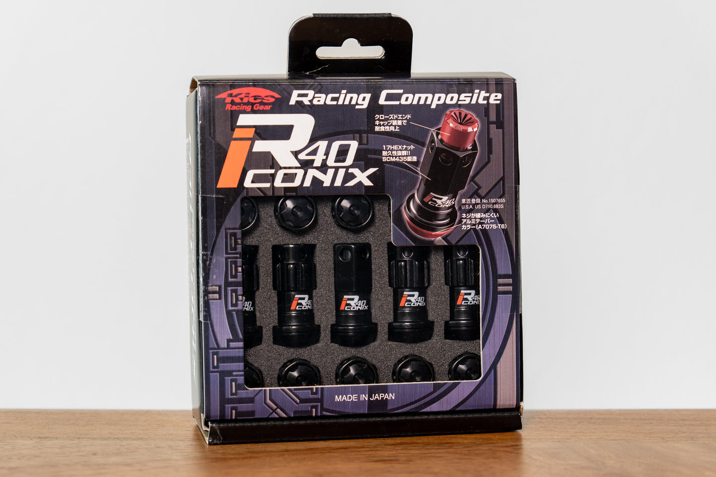 KYO-EI Racing Composite R40 iCONIX (Lock & Nut Set) (Aluminum Caps) - M12x1.25 - Black Lugs (20 Lug Set)