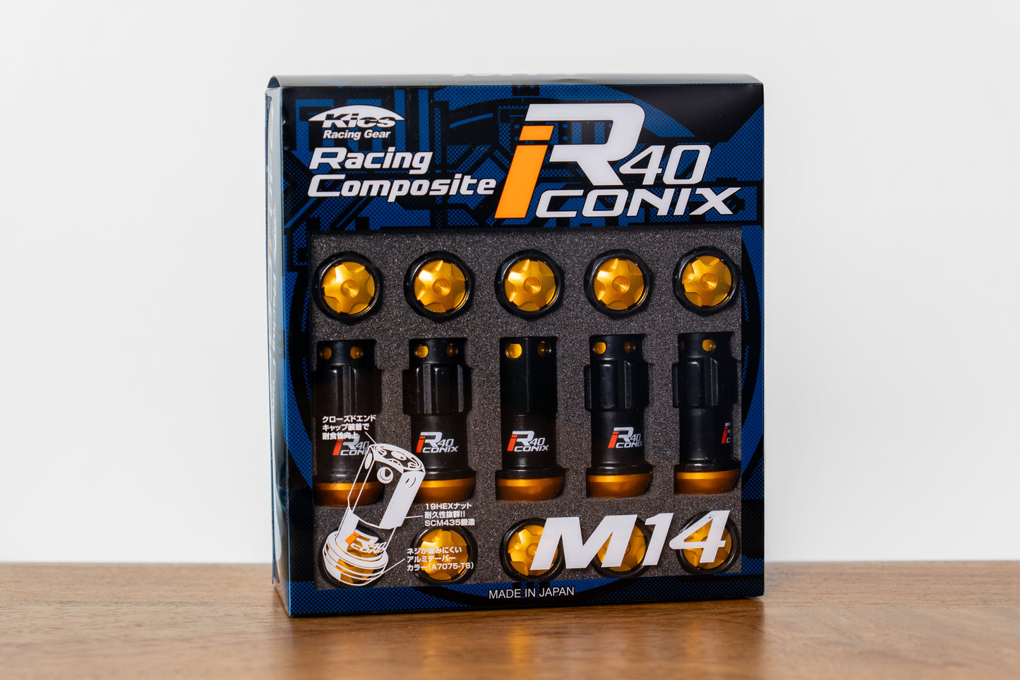 KYO-EI Racing Composite R40 iCONIX (Lock & Nut Set) (Aluminum Caps) - M14x1.5 - Black Lugs (20 Lug Set)