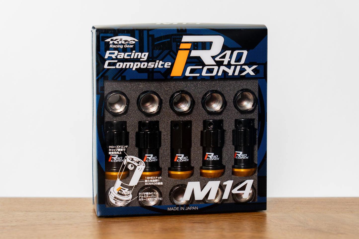KYO-EI Racing Composite R40 iCONIX (Lock & Nut Set) (Aluminum Caps) - M14x1.5 - Black Lugs (20 Lug Set)