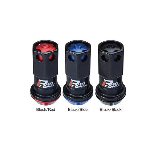 KYO-EI Racing Composite R40 iCONIX (Lock & Nut Set) (Aluminum Caps) - M12x1.25 - Black Lugs (20 Lug Set)