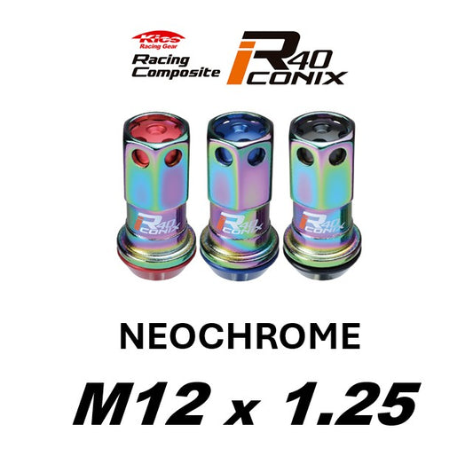 KYO-EI Racing Composite R40 iCONIX (Lock & Nut Set) (Aluminum Caps) - M12x1.25 - Neochrome Lugs (20 Lug Set)