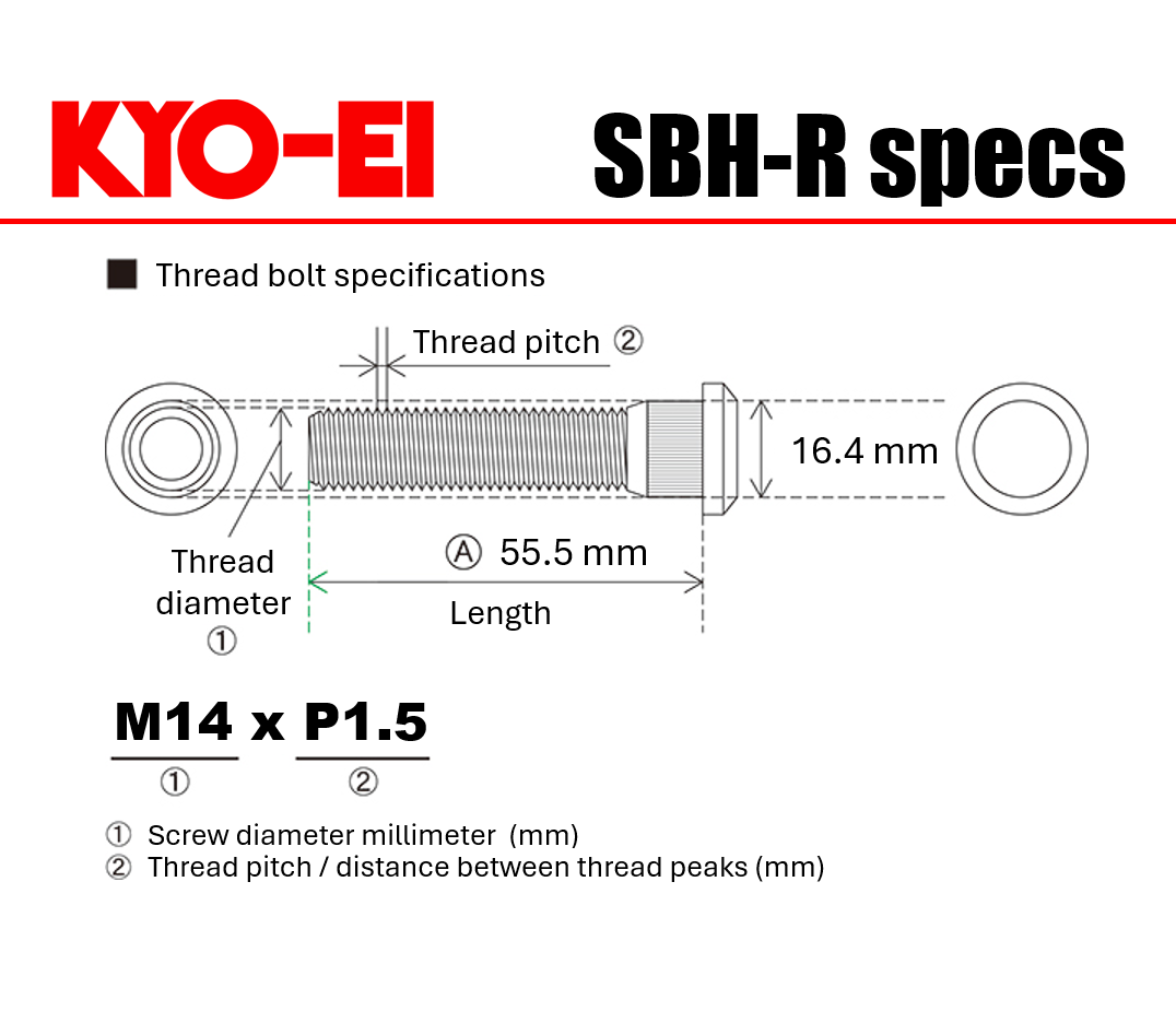 KYO-EI Extended Hub Bolt (SBH-R) - M14x1.5